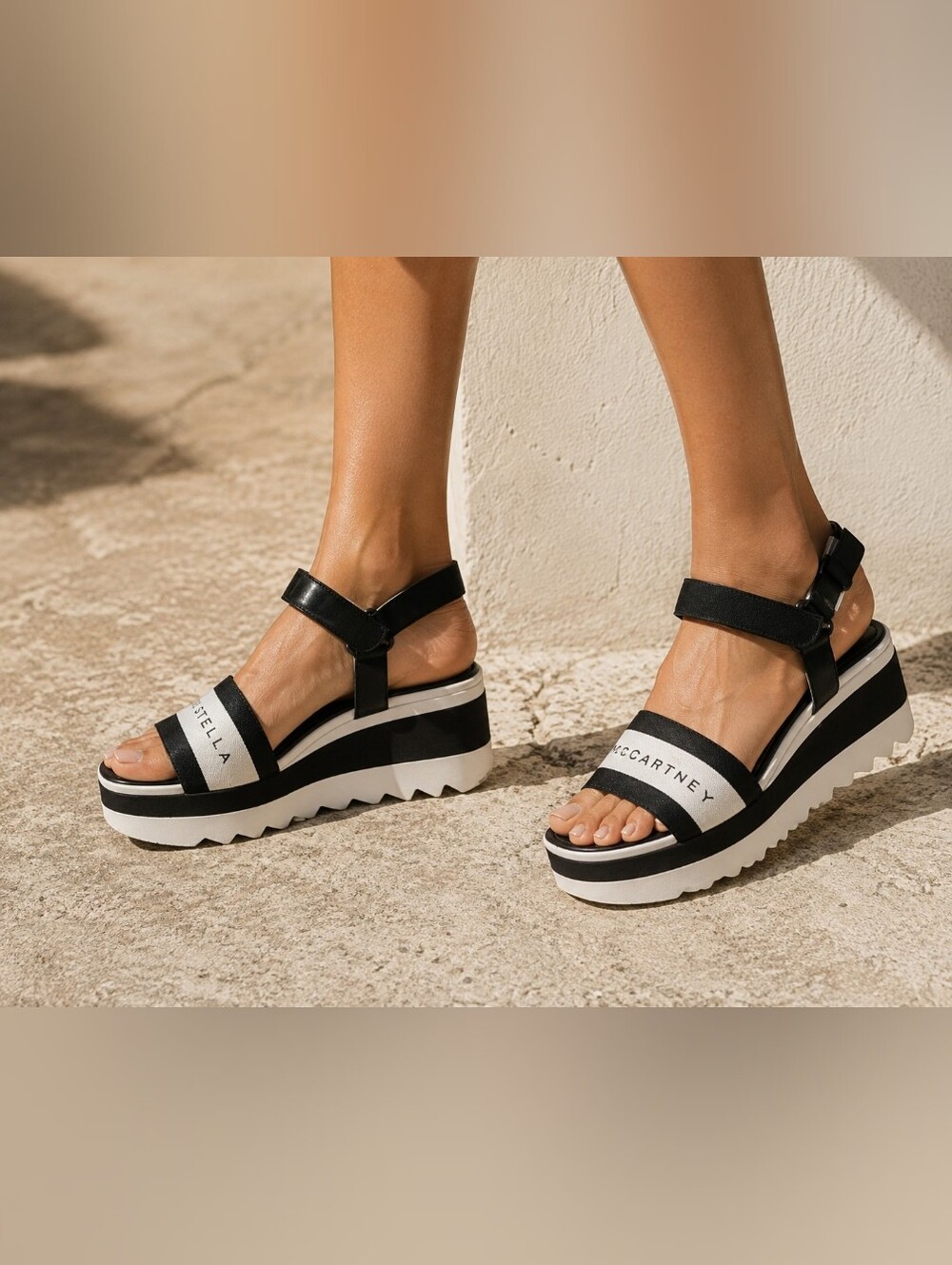 Stella McCartney White/Black Elyse Wedge Sandals